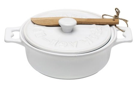 Stoneware Brie Baker with Wooden Spreader - Wonderful Life Farm